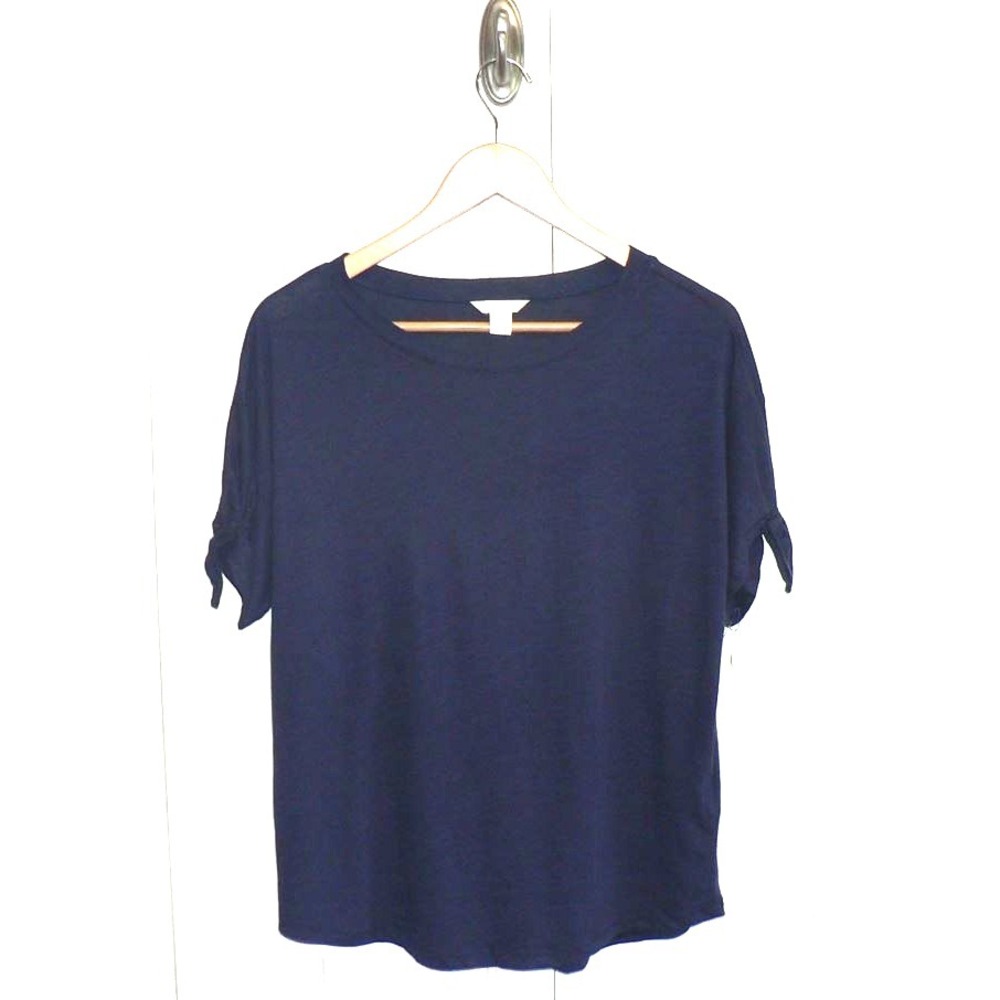 Caslon Women's Tie Short Sleeve Cotton/Modal Blend T-Shirt in Navy Blue Small